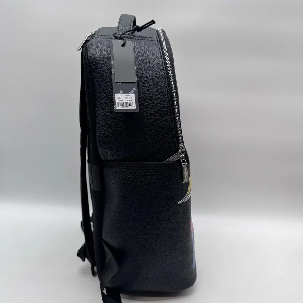 Von Dutch Sticker Logo Backpack Black Faux Leather Y2K VDBP-013 New With Tags